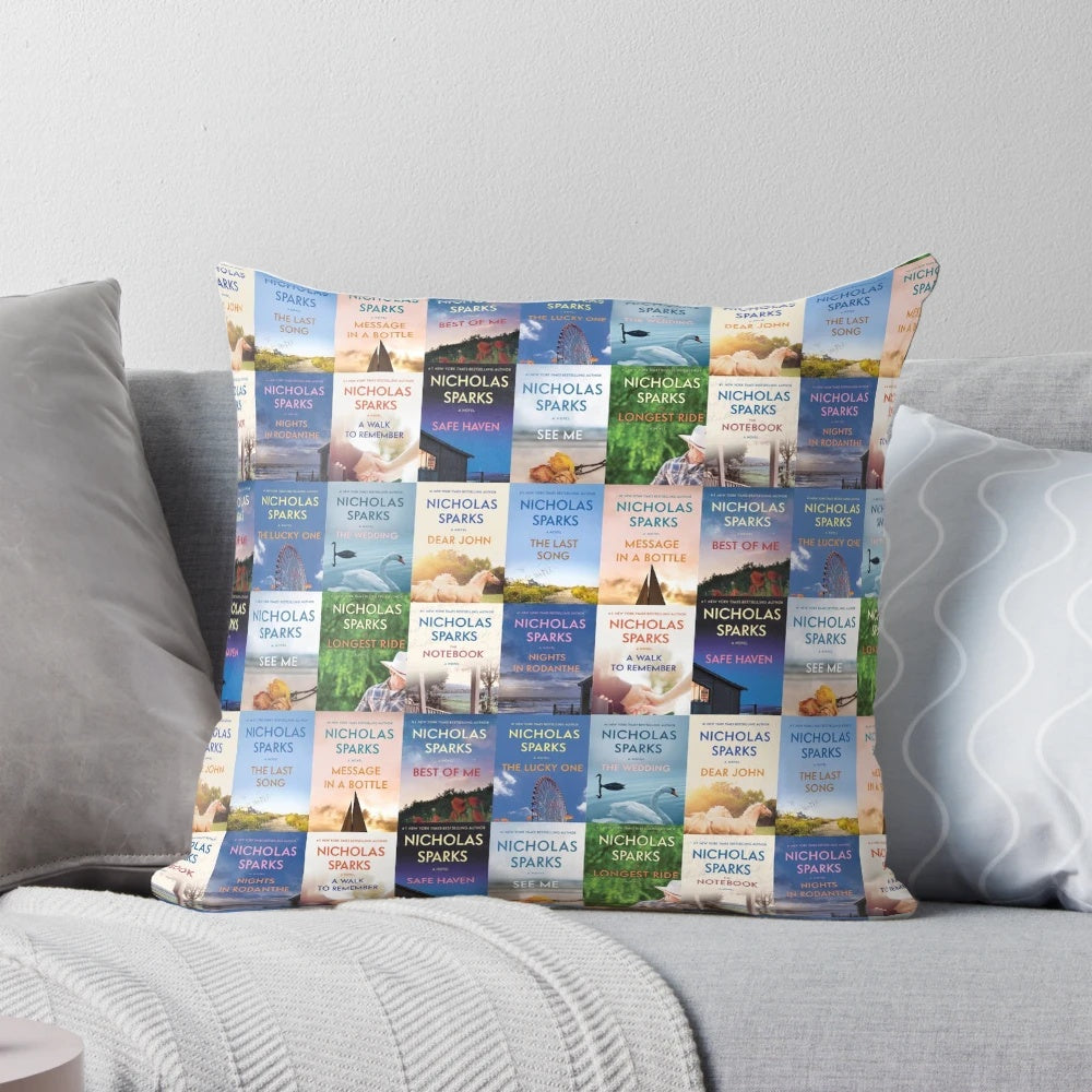 Pillow featuring artwork from classic Nicholas Sparks novel book covers