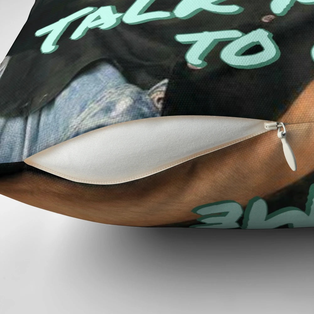 Justin Trudeau Themed Novelty Pillow with "Talk Moistly to Me" Design
