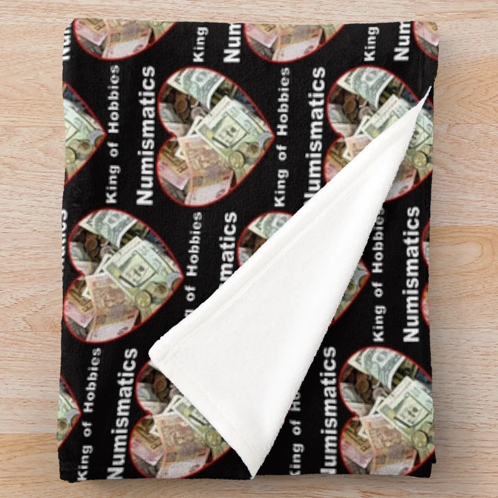 Numismatic-Inspired Plush Blanket for Coin and Paper Money Collectors