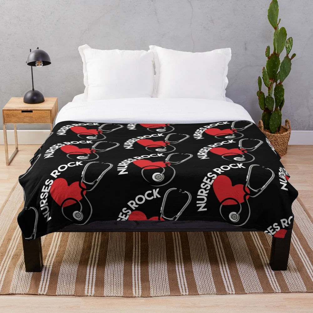 Nurses Rock Plush Blanket with Stethoscope Design