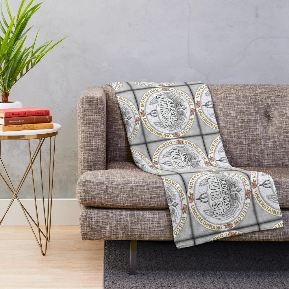 Plush blanket with caduceus symbol, a symbol of the medical profession