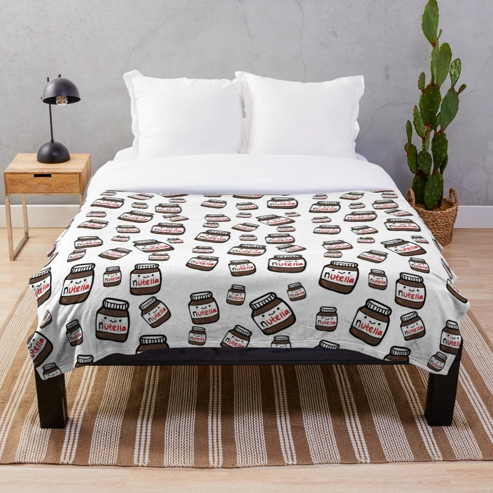 Soft and cozy plush blanket with cute Nutella-inspired design
