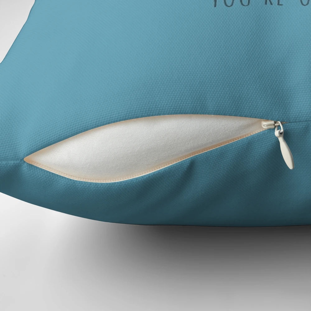 A white, square pillow with the text "Oar-some!" printed on it in a fun, whimsical font.