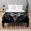 Plush blanket featuring the occult symbol of the Baphomet goat head and pentagram