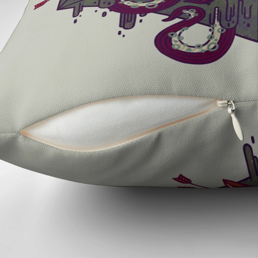 Occult-inspired pillow with skull, tentacles, crystals, and dark motifs
