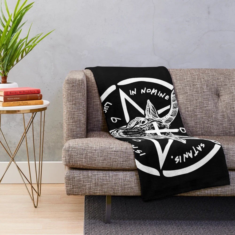 Occult plush blanket with baphomet and pentagram design