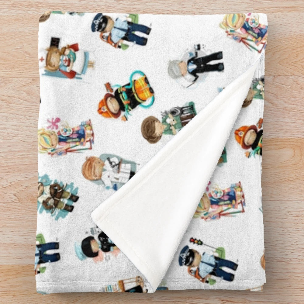 Occupations and vocations themed plush blanket