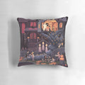 Pixel art image of pumpkins on a decorative throw pillow