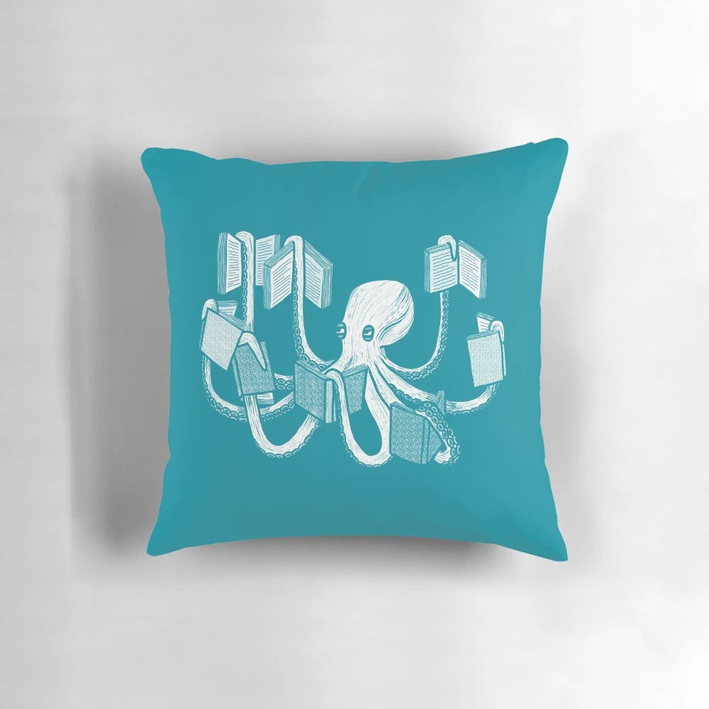 Plush octopus tentacle pillow with open book design for book enthusiasts
