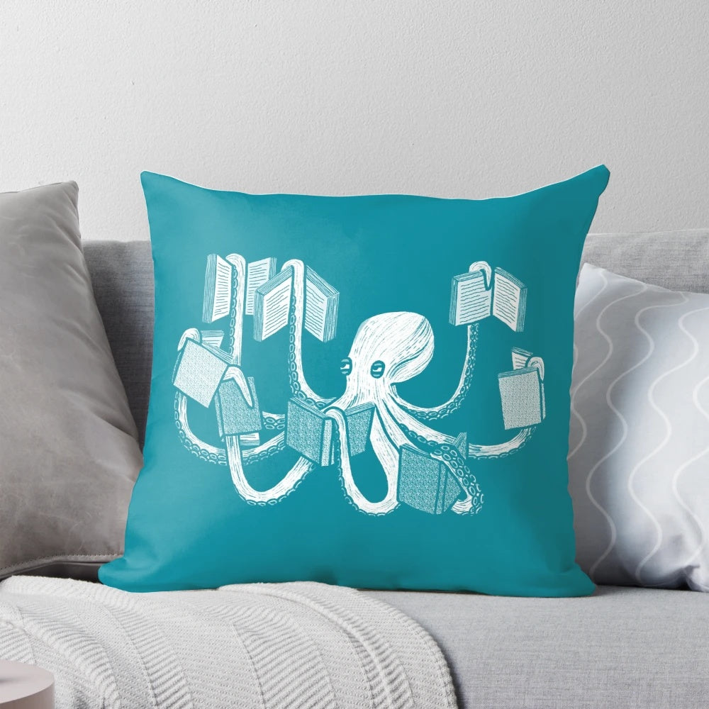 Plush octopus tentacle pillow with open book design for book enthusiasts