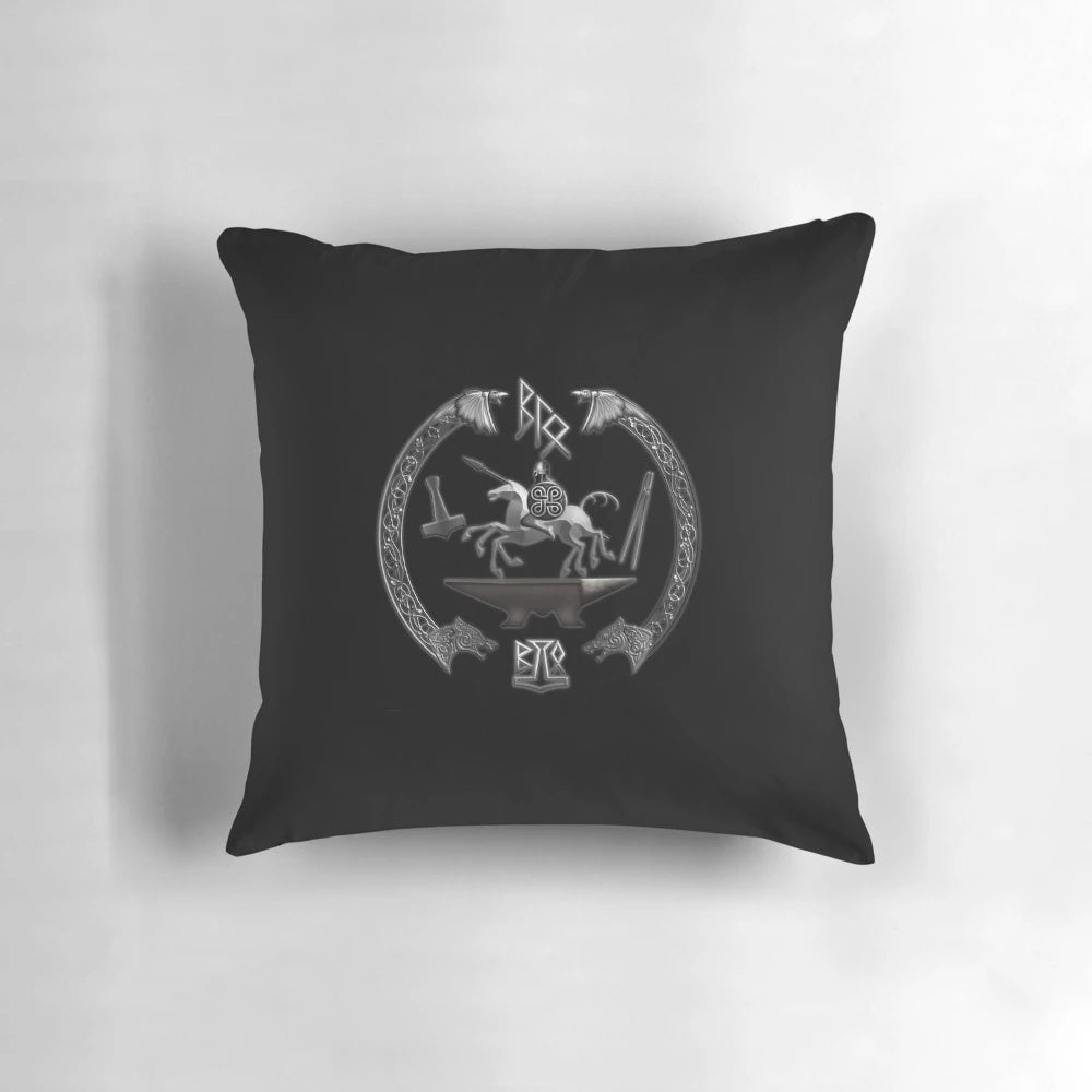 Odal's Forge Logo Pillow, featuring a blacksmith forge logo design