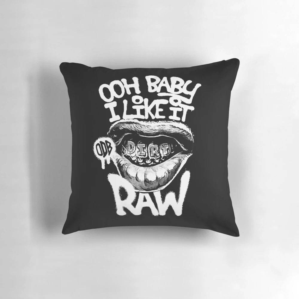ODB 'Ooh Baby I Like It Raw' Throw Pillow featuring iconic hip hop imagery