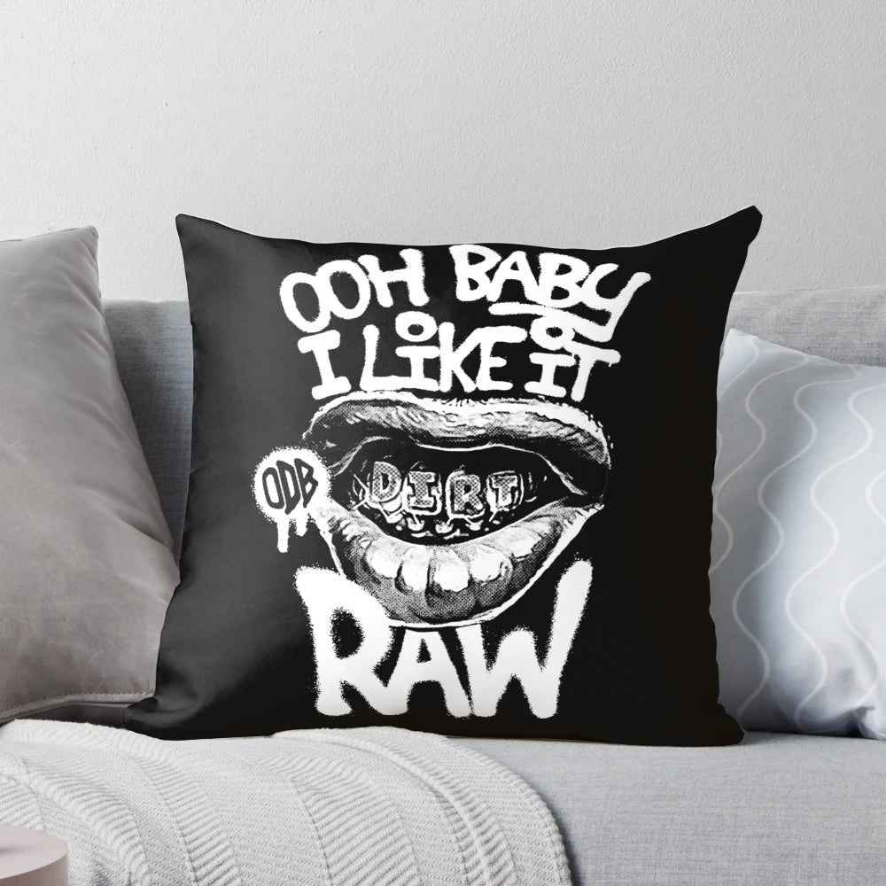 ODB 'Ooh Baby I Like It Raw' Throw Pillow featuring iconic hip hop imagery