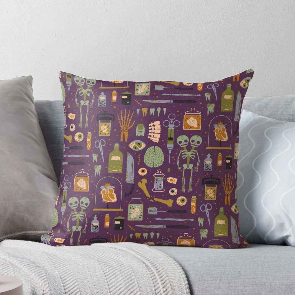 Oddities Pillow featuring a macabre and anatomical design for a unique and creepy home decor piece