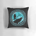 Decorative throw pillow featuring Odin's ravens Huginn and Muninn, a key symbol of Norse mythology.