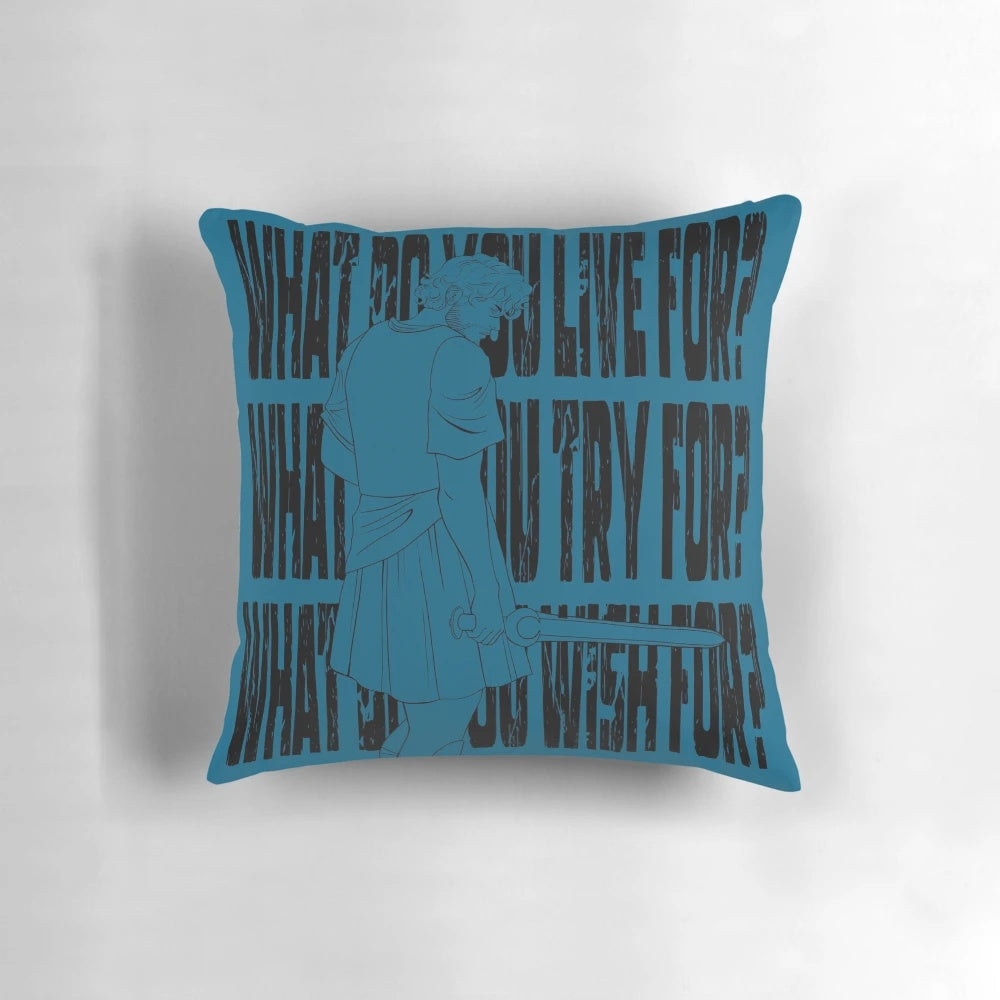 A black and white graphic of a horse and infant on a pillow, representing the epic poem The Odyssey.