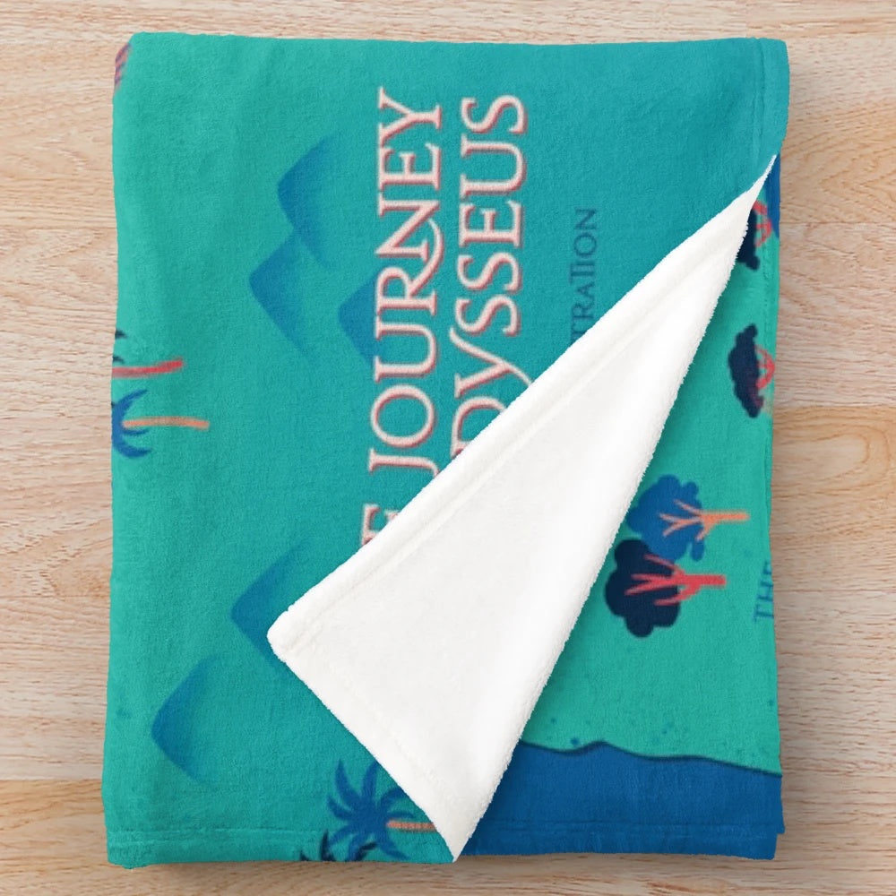 Plush blanket featuring an odyssey map design inspired by the journey of Odysseus in Greek mythology