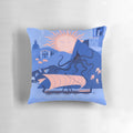 An artistic pillow featuring elements from Homer's Odyssey, including Odysseus, Achilles, Hector, and other iconic figures from Greek mythology.