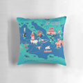 Decorative throw pillow featuring the journey of Odysseus from the Odyssey, a classic Greek mythology tale.