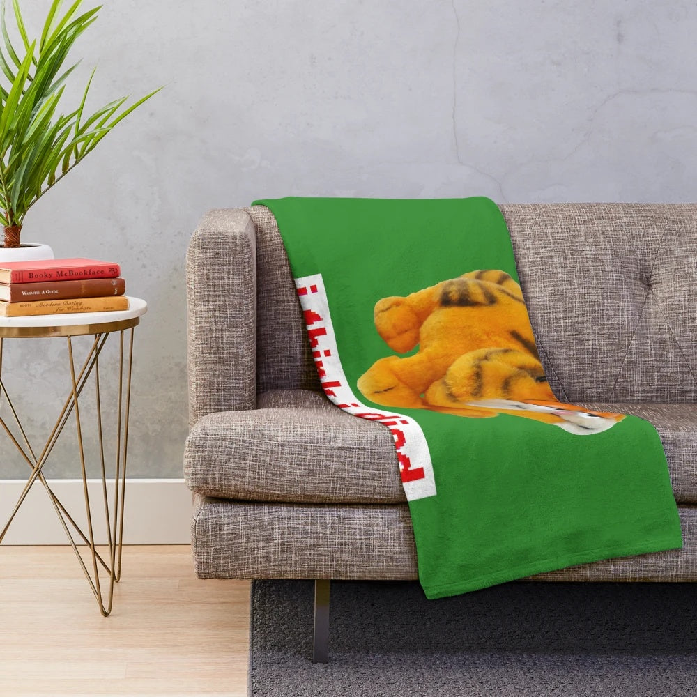 Garfield-themed plush blanket with a unique, quirky design