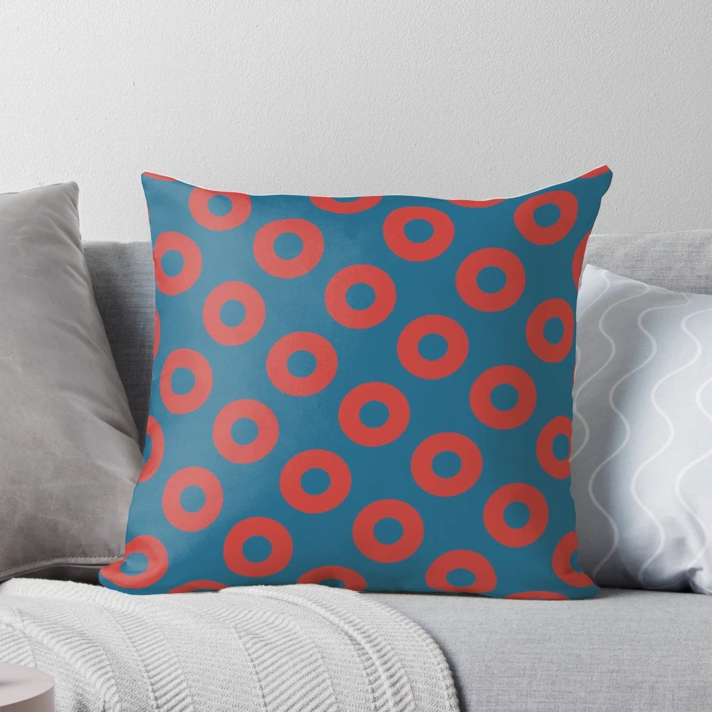 Phish Fishman Donuts Pillow - Soft, plush pillow featuring the iconic Phish donut design and drummer Jon Fishman.