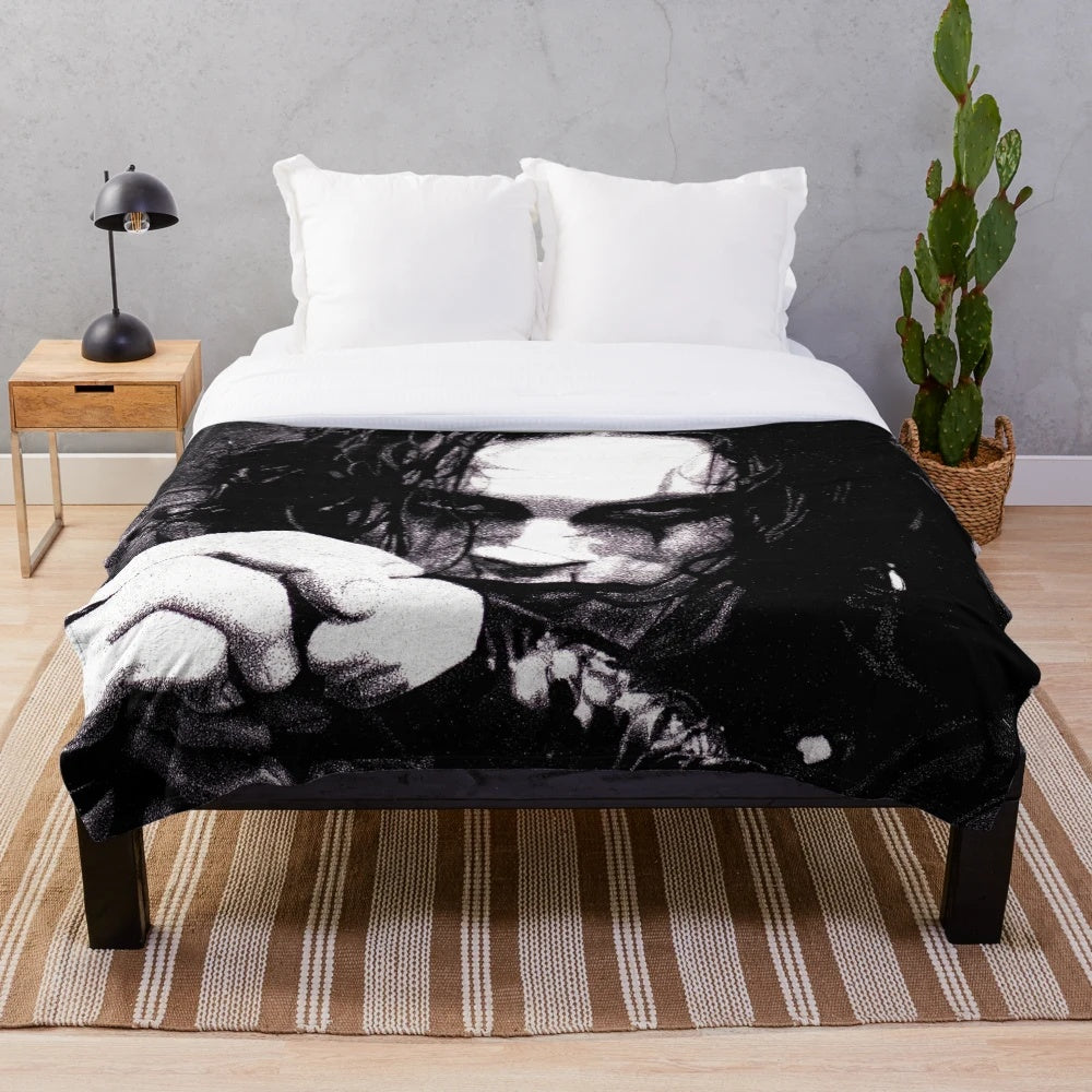 Plush blanket featuring the character Eric Draven from the cult classic film The Crow