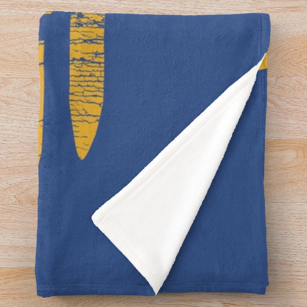 Fallout 111 plush blanket with worn vault logo design