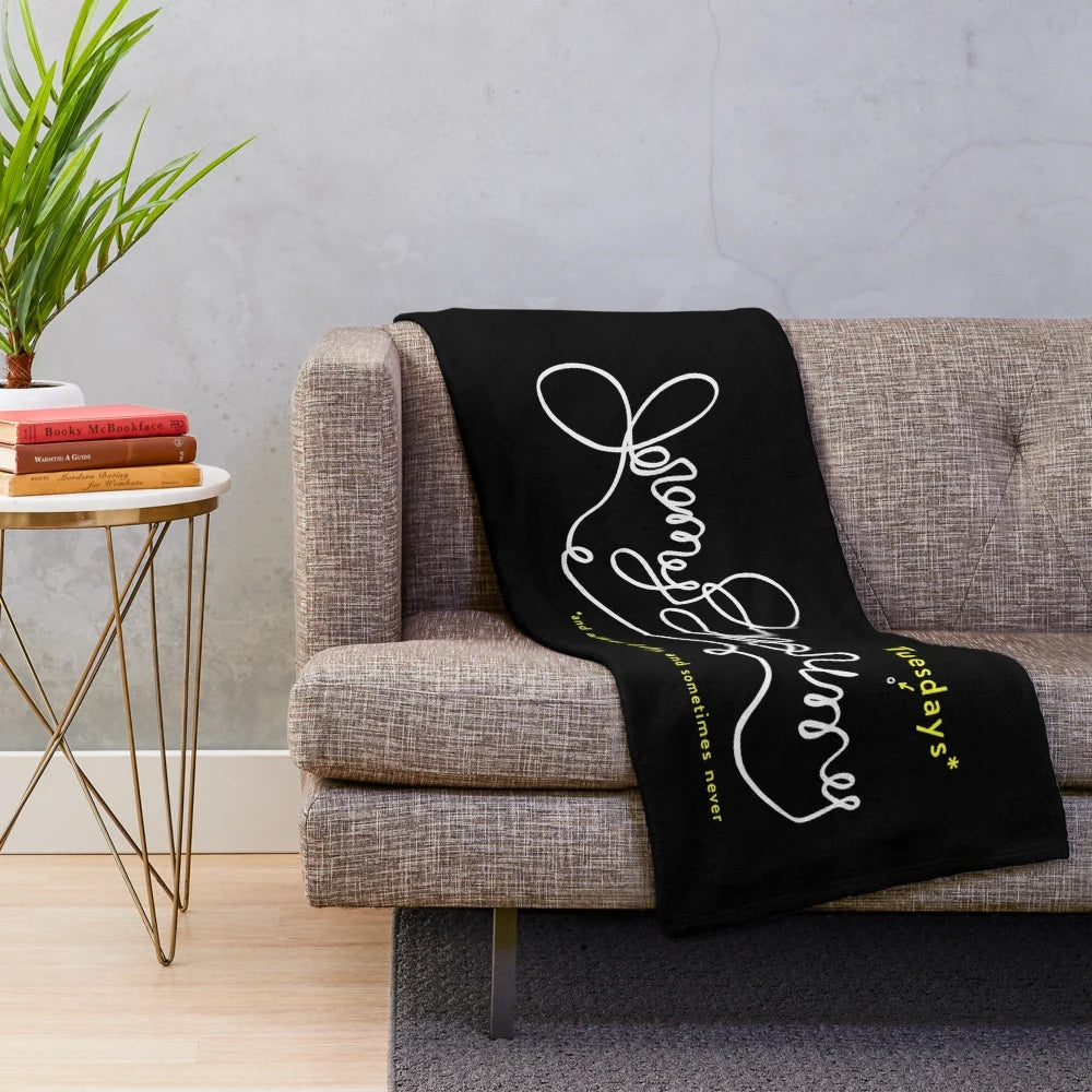 Jeremy Bearimy plush blanket featuring the iconic symbol from the TV show The Good Place