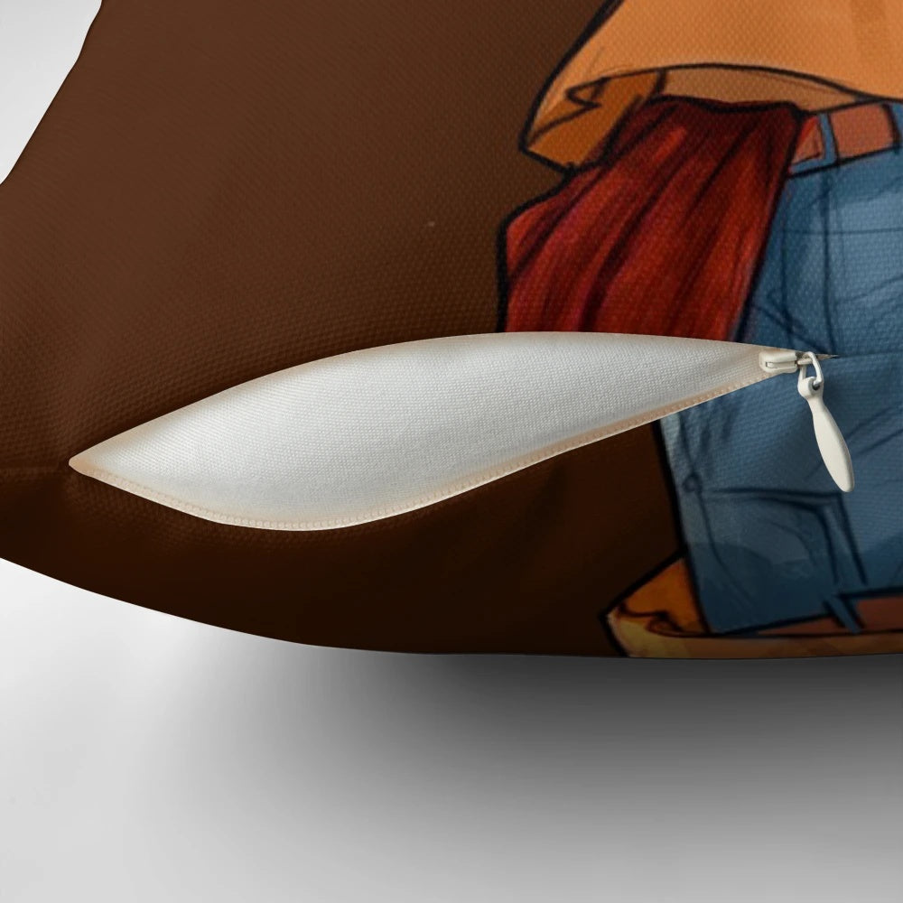 Soft, plush pillow featuring the character Leo Valdez from the Percy Jackson and Heroes of Olympus book series.