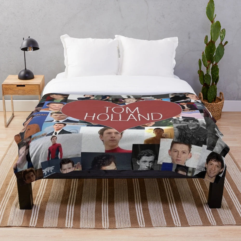 Soft and cozy plush blanket featuring Tom Holland as Spider-Man