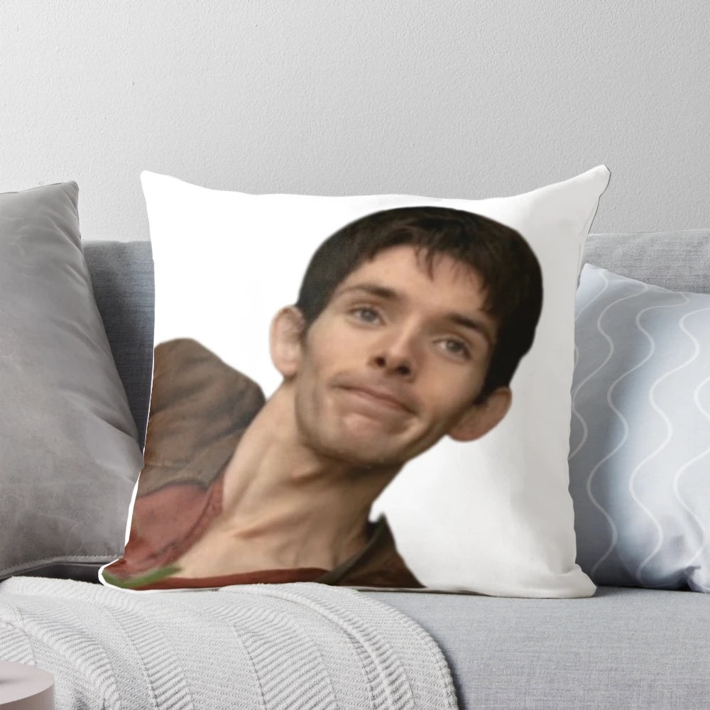 BBC Merlin Emrys Character Pillow with Goofy Facial Expression