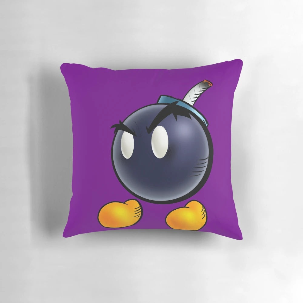 Vibrant purple Bob-omb shaped t-shirt pillow inspired by the iconic Super Mario Bros video game franchise.