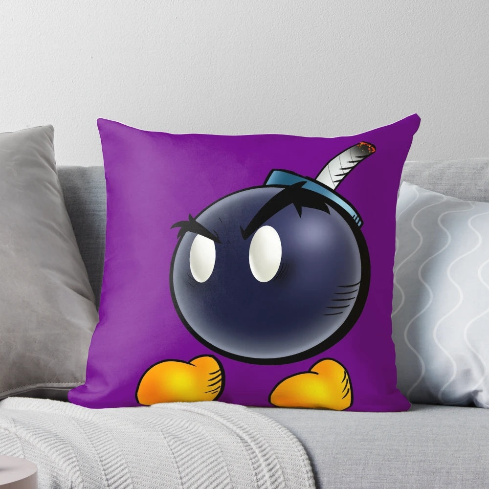 Vibrant purple Bob-omb shaped t-shirt pillow inspired by the iconic Super Mario Bros video game franchise.