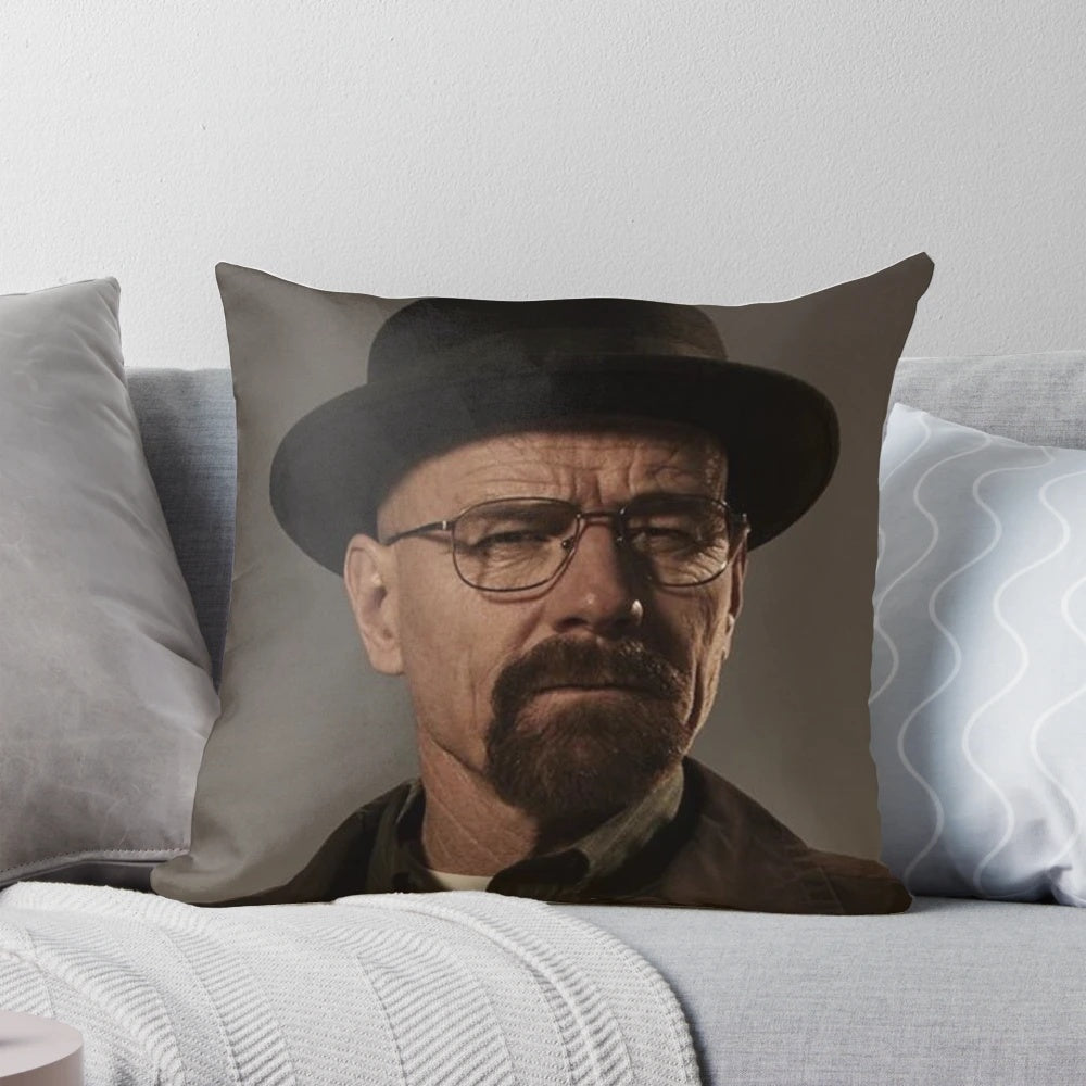 Soft, plush pillow featuring the iconic image of Walter White as Heisenberg from the hit TV series Breaking Bad.