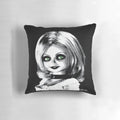 Bride of Chucky themed decorative pillow featuring the iconic horror movie character Chucky