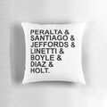 Brooklyn Nine-Nine inspired throw pillow with characters Peralta, Santiago, Holt, and more