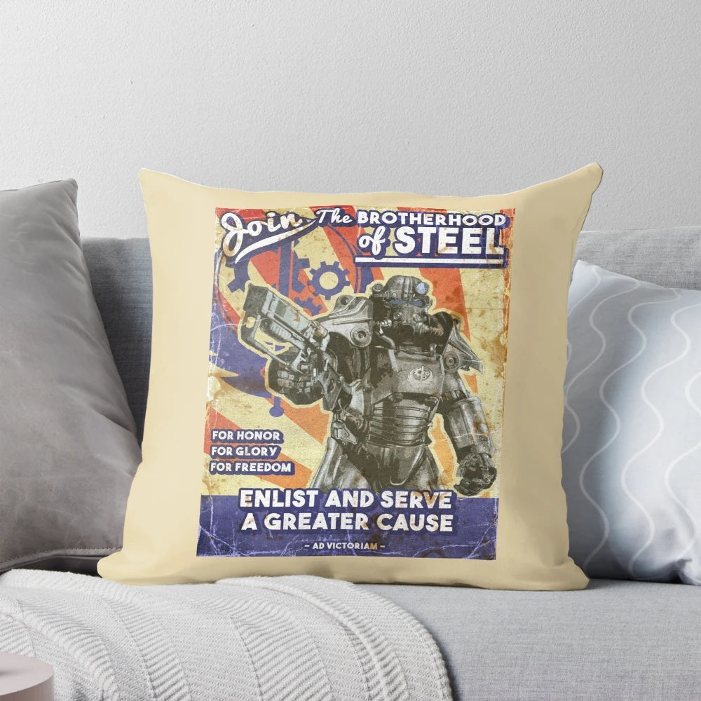 Brotherhood of Steel propaganda poster printed on a high-quality pillow