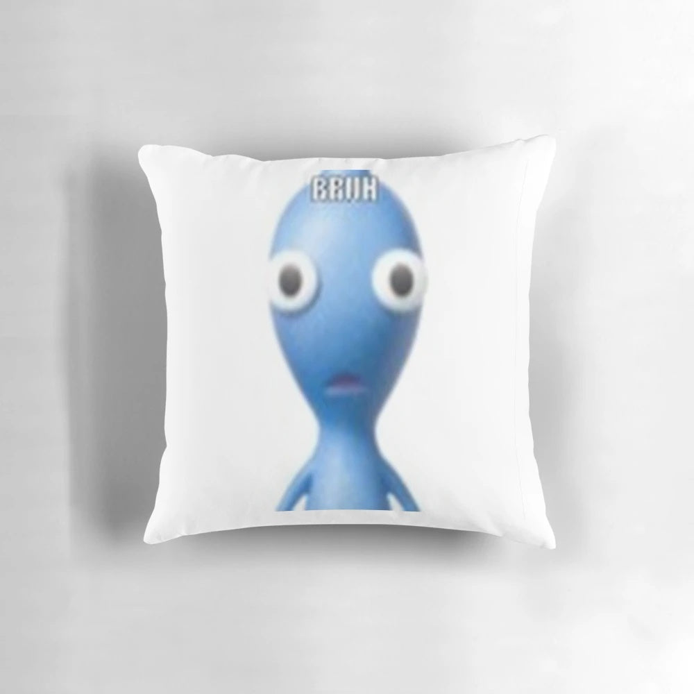 Colorful Pikmin 2 character-themed throw pillow with "BRUH" text