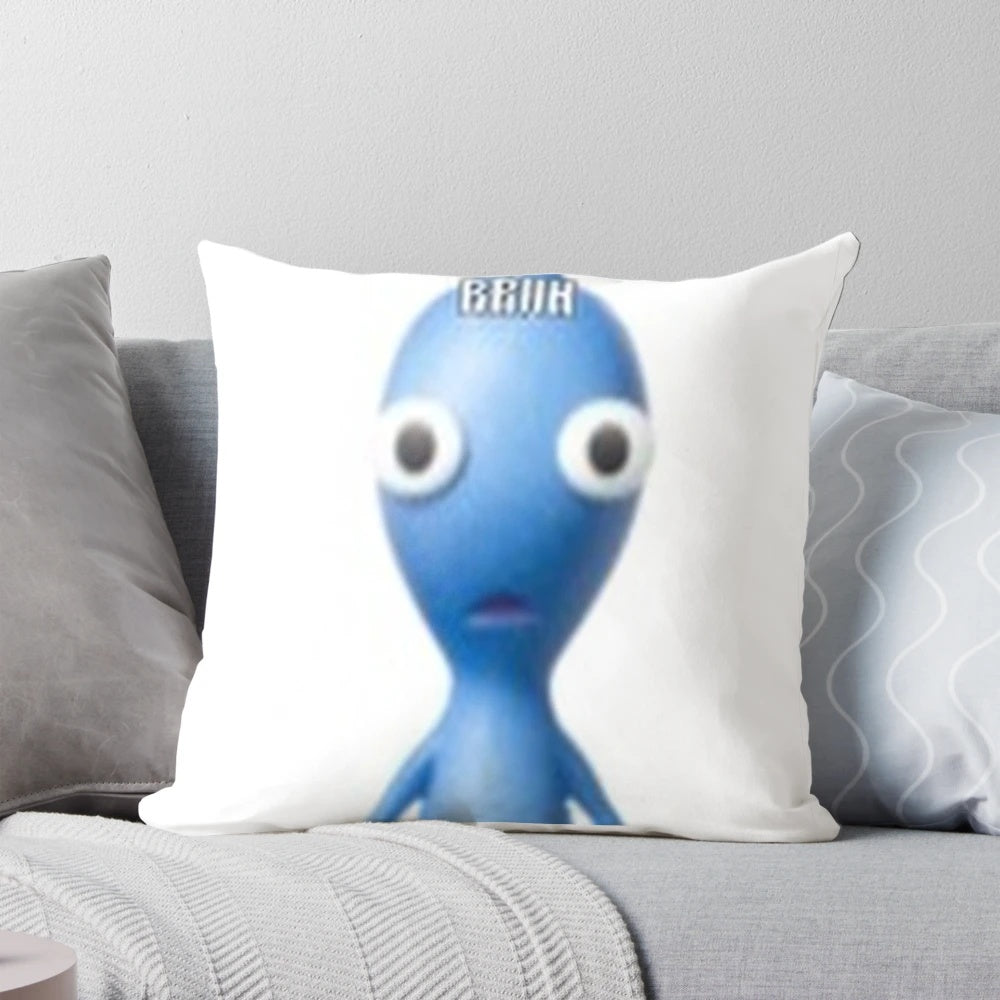 Colorful Pikmin 2 character-themed throw pillow with "BRUH" text