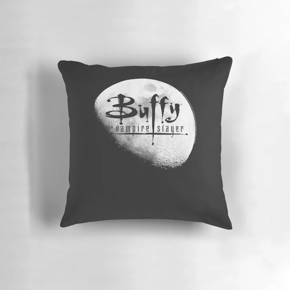 Buffy the Vampire Slayer branded throw pillow featuring the iconic slayer logo