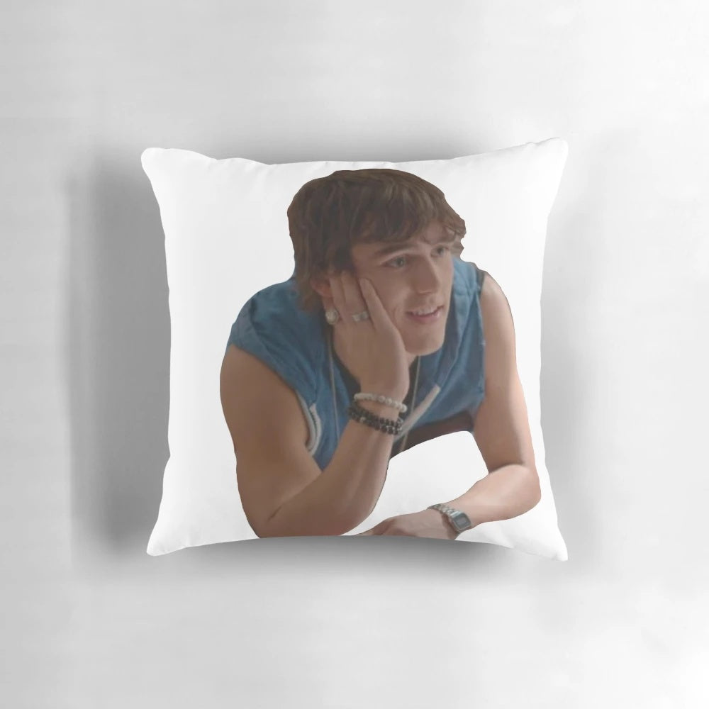 Decorative pillow featuring Charlie Gillespie and Luke Patterson, the actors who play the characters Luke and Julie from the Netflix series Julie and the Phantoms.