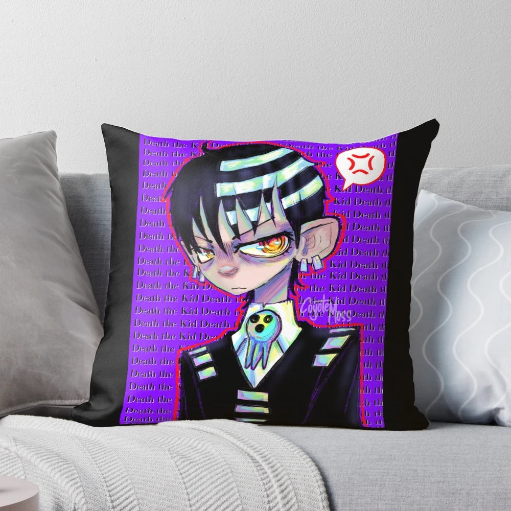 Death the Kid anime character printed on a soft, plush decorative pillow