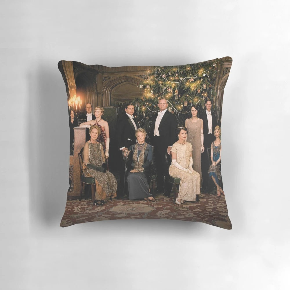 Downton Abbey Cast Pillow featuring beloved characters like Lady Mary, Carson the Butler, and Lord Grantham