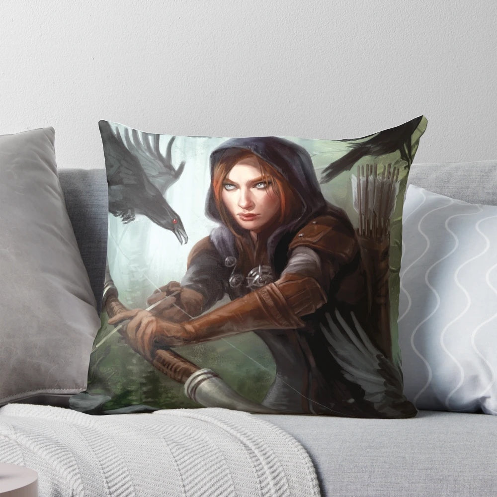 Soft, plush pillow featuring the character Leliana from the Dragon Age video game series