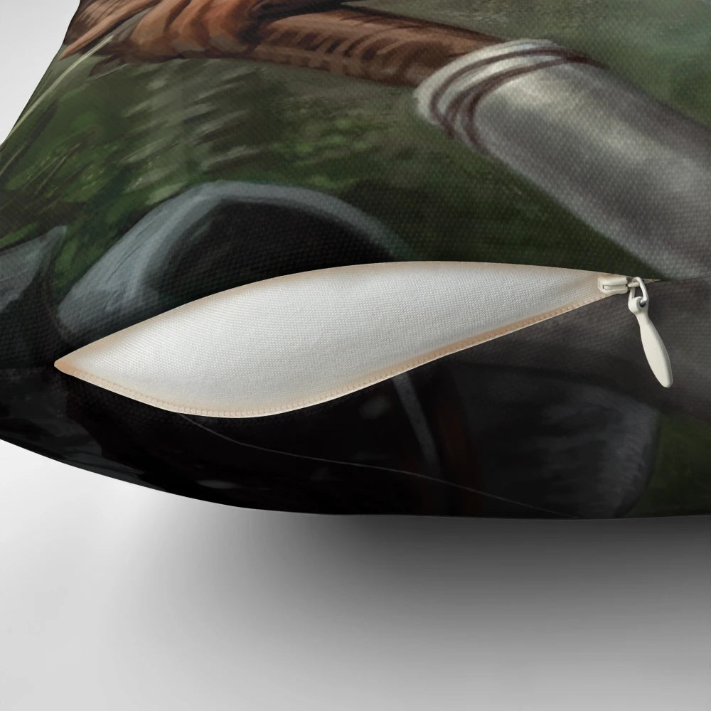 Soft, plush pillow featuring the character Leliana from the Dragon Age video game series