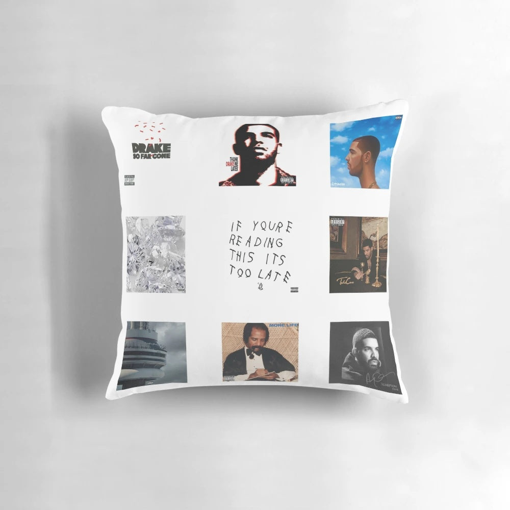 Drake albums pillow featuring cover art from Drake's most popular albums