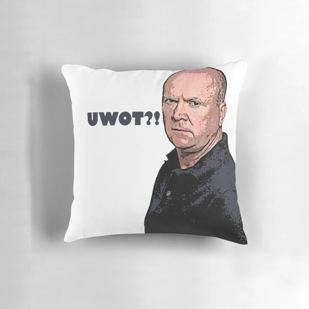 Phil Mitchell, the iconic EastEnders character, on a plush, high-quality pillow