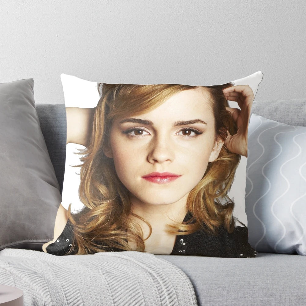 Soft, plush pillow featuring a high-quality image of actress Emma Watson as Hermione Granger from the Harry Potter films.