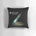 A cozy pillow featuring the iconic game menu design from Final Fantasy VII