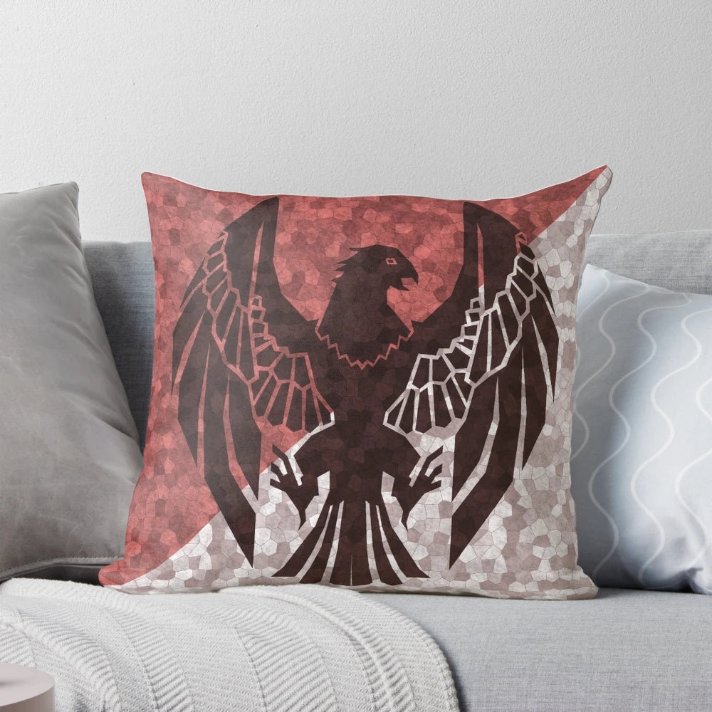 Flat fire emblem three houses pillow featuring the black eagle house crest